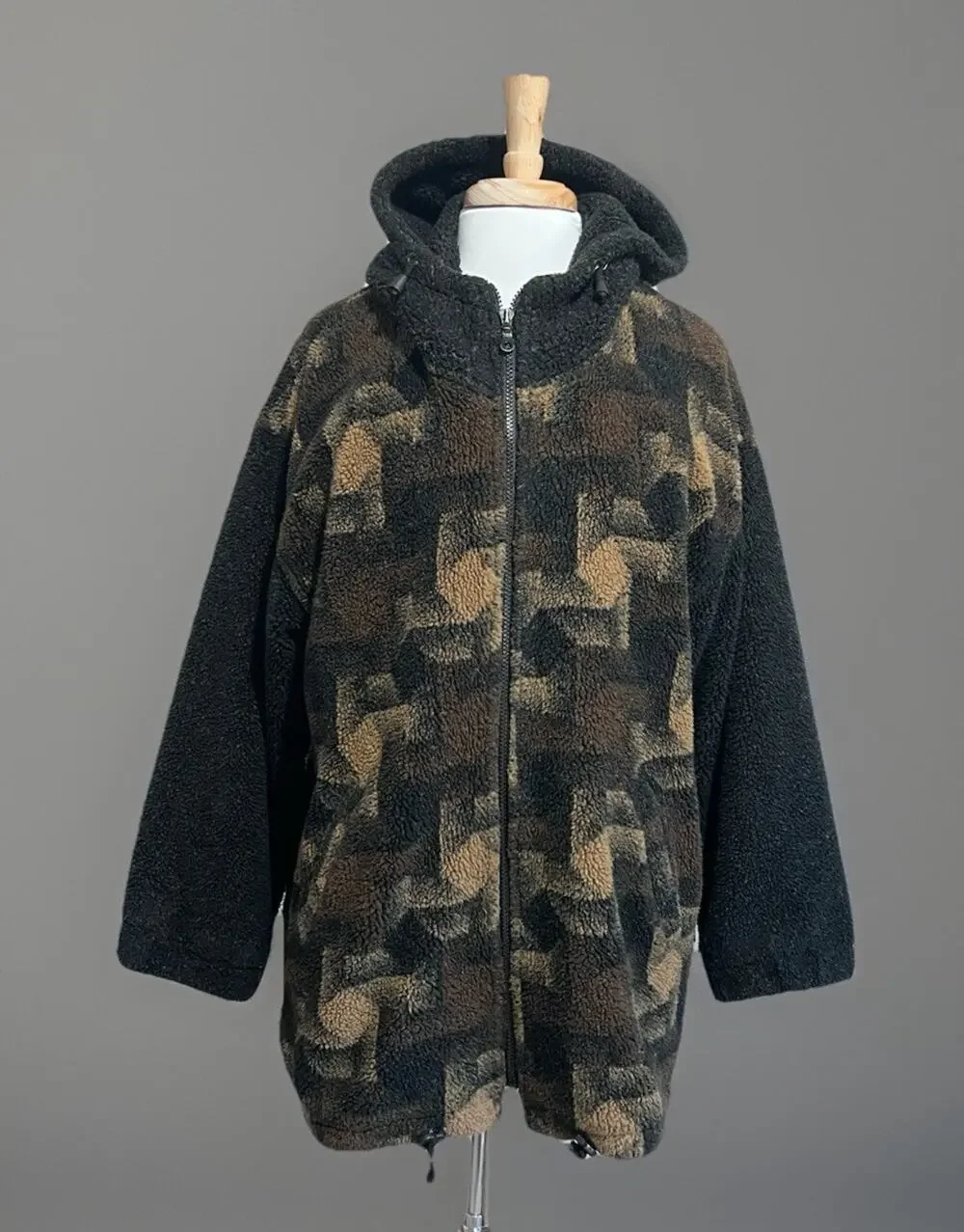 IZZI Outerwear Vintage 90s Geo Sherpa Zip Jacket Womens M Boho Grunge Gorpcore